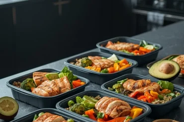 5 High-Protein Meal Prep Ideas of containers with chicken, grains and vegetables
