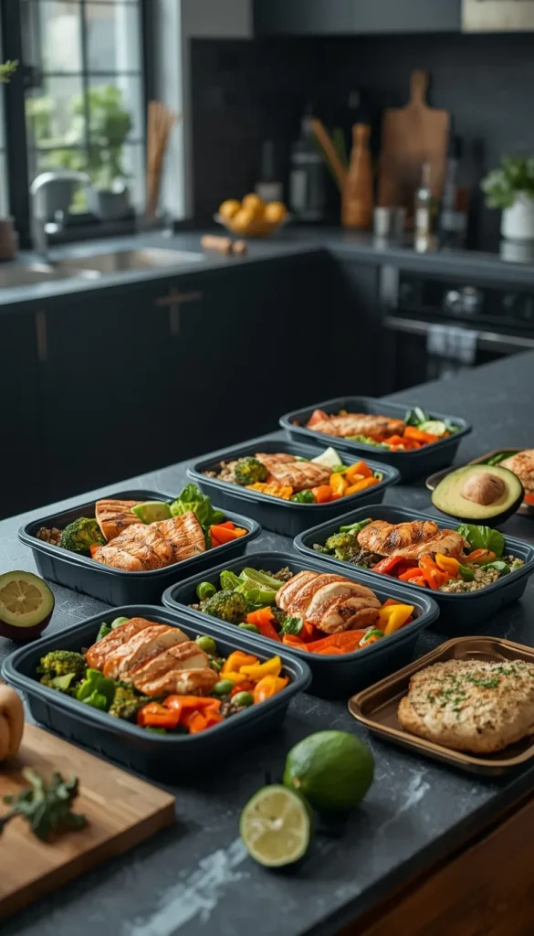 5 High-Protein Meal Prep Ideas of containers with chicken, grains and vegetables
