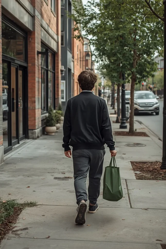 Adult walking to run everyday errands instead of relying on a car