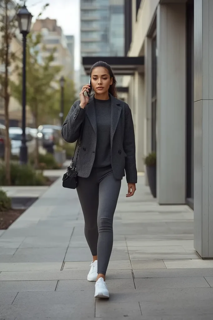 Adult walking while taking a phone call during the workday