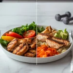 20 High-Protein Meal Ideas for Fat Loss setups with protein, vegetables, rice, avocado, and other nutritious foods
