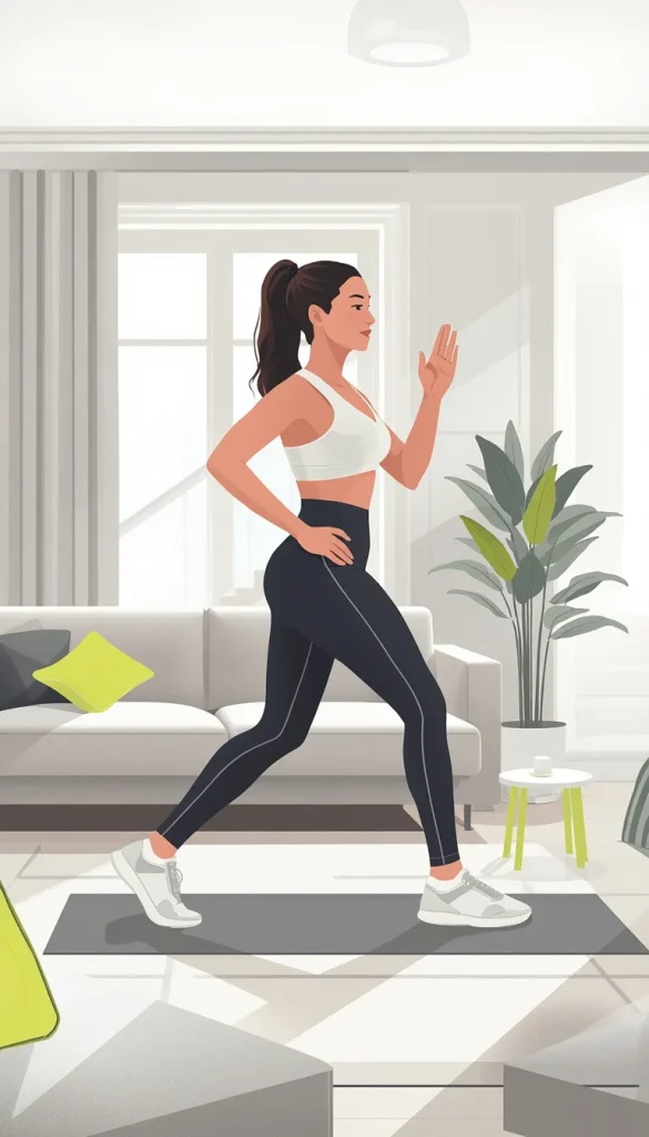 Beginner doing a low-impact cardio workout at home without running