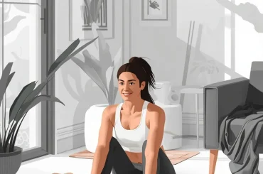 Beginner following a four-week home fitness plan with exercise mat dumbbells and resistance bands