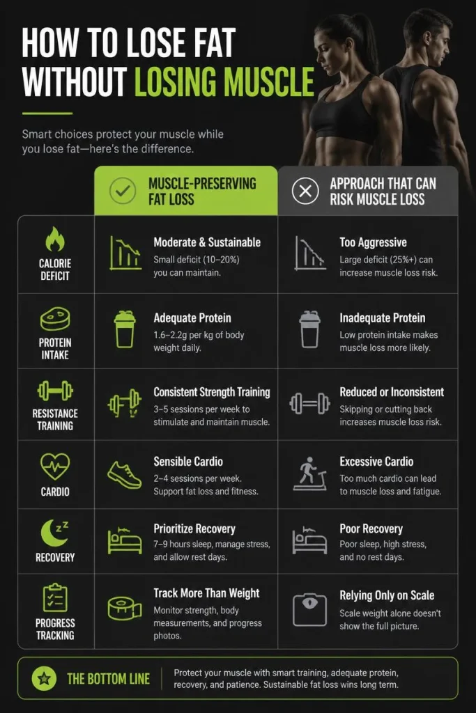 Comparison of muscle-preserving fat loss strategies and common approaches that may increase muscle loss