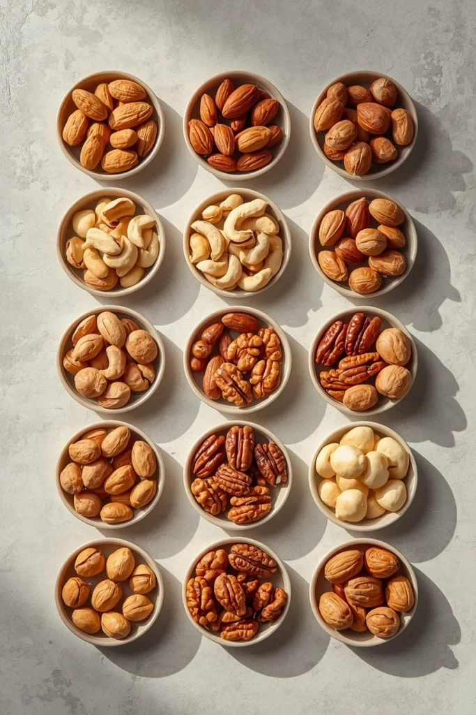 Different nuts compared as protein-rich snack options