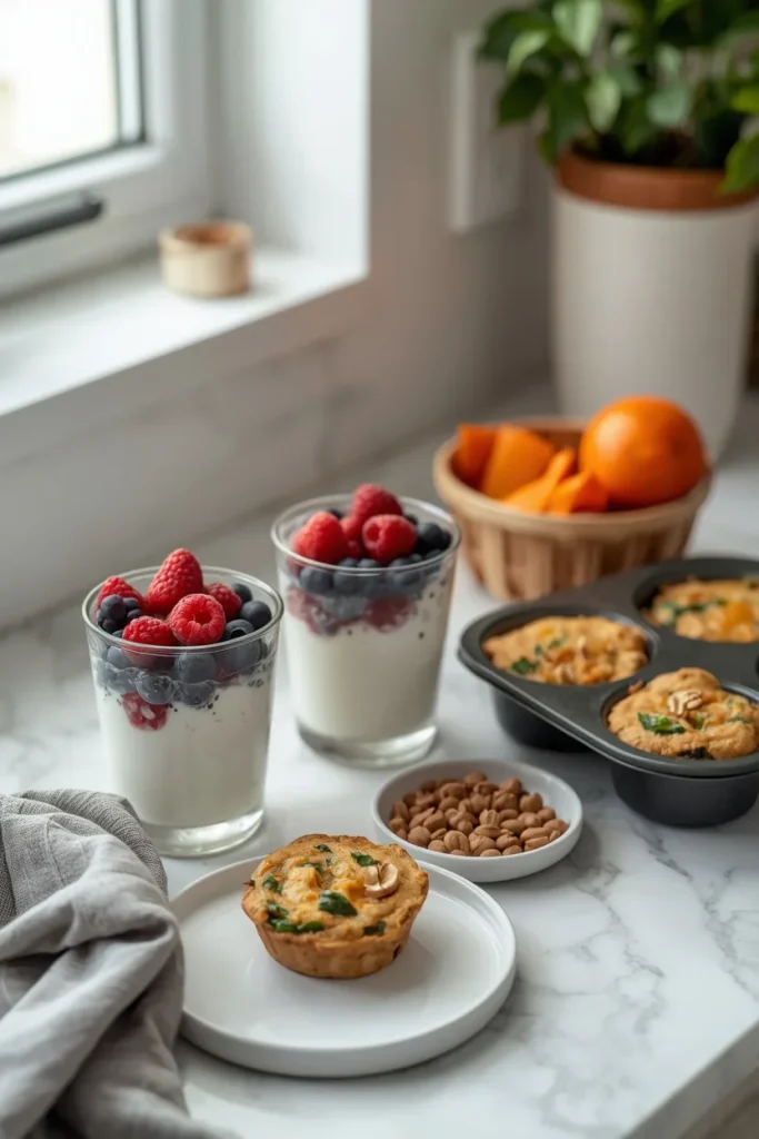 Greek yogurt parfaits and egg muffins for meal prep