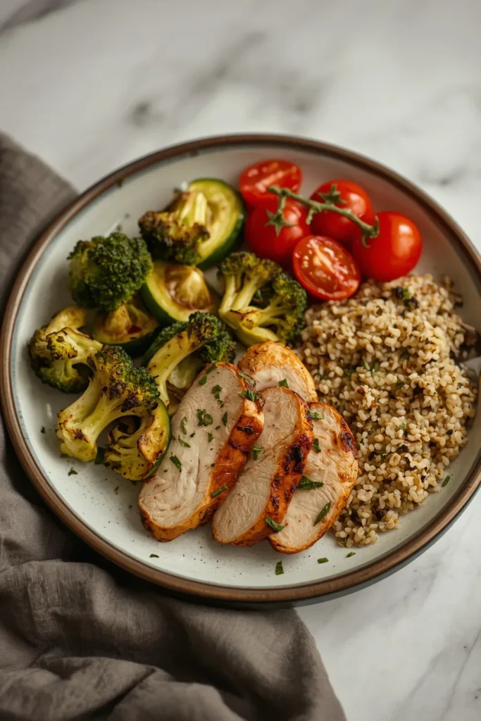 Grilled chicken with vegetables and quinoa