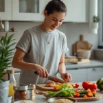 Healthy eating habits and nutritious foods arranged for a fresh start