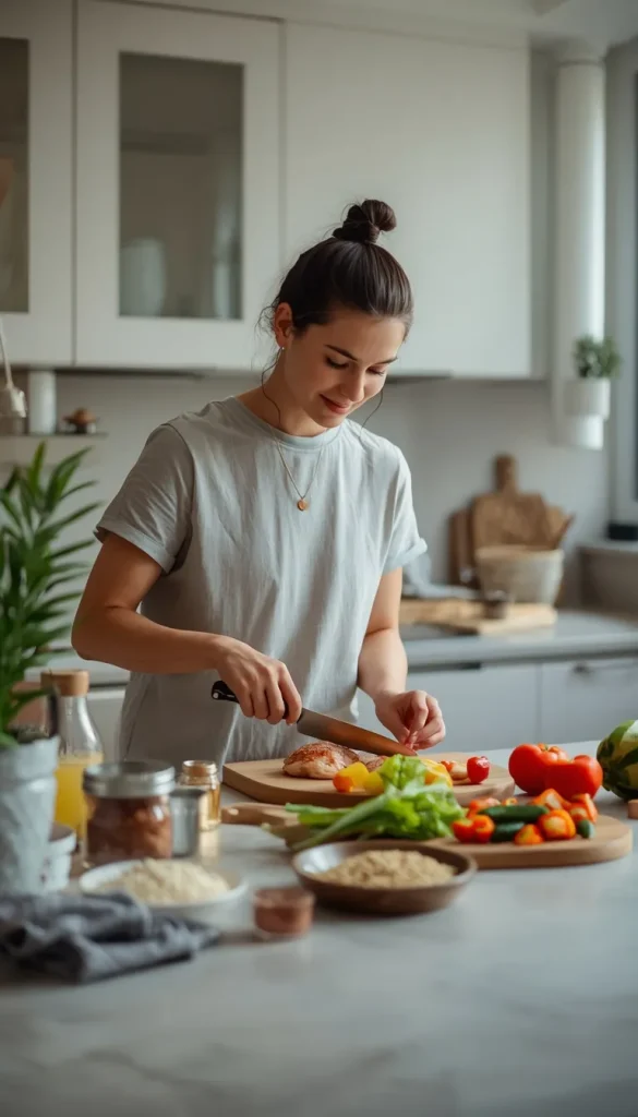 Healthy eating habits and nutritious foods arranged for a fresh start