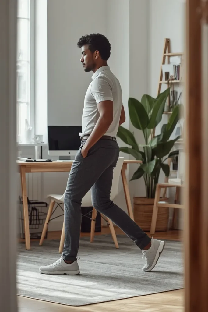 Office worker taking a short movement break away from a desk