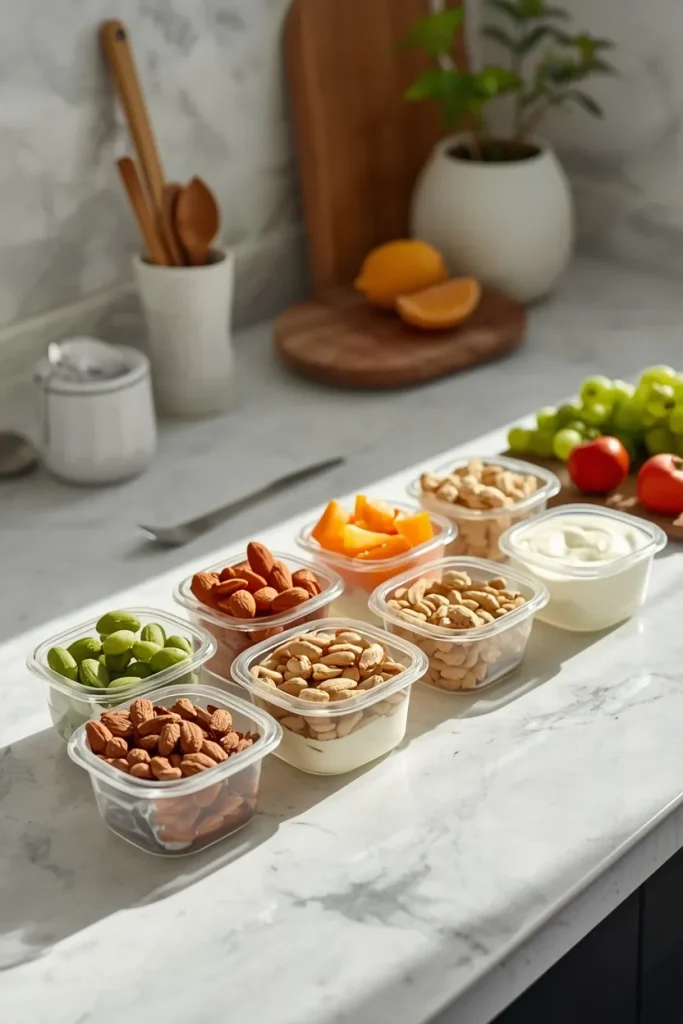 Pre-portioned protein-rich nuts prepared for healthy snacks
