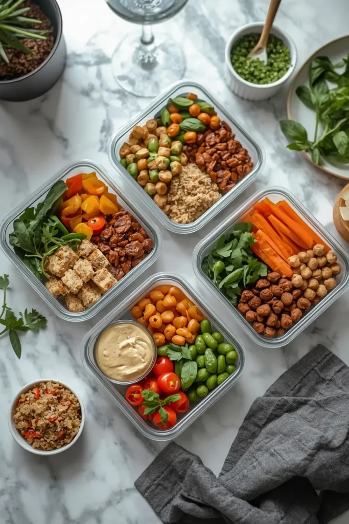 Tofu chickpea and quinoa high-protein meal prep
