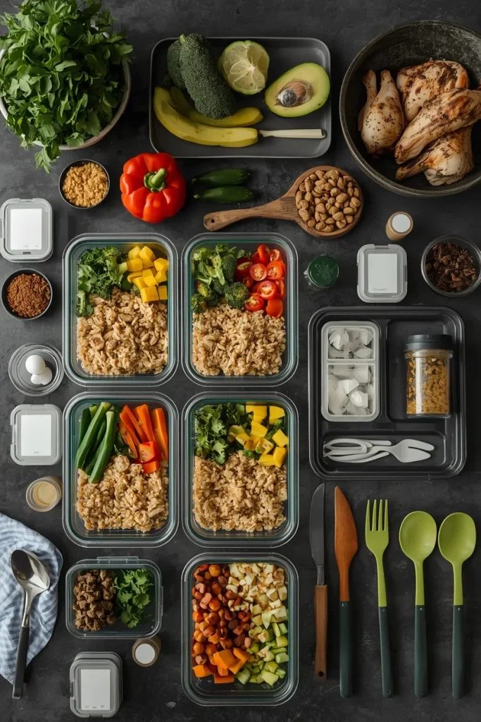 Weekly healthy freezer meal prep with labeled dinner containers