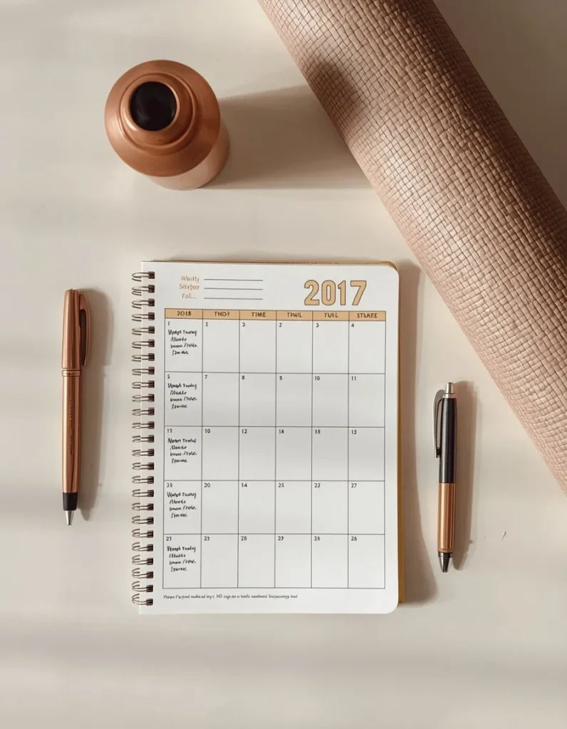 Weekly workout schedule planner for a three-day full body home training routine.