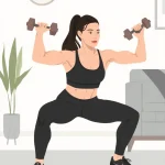 Woman performing a dumbbell squat during a 20-minute full-body home workout