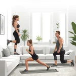 Beginner doing a home workout with visual cues for 10, 20 and 30-minute exercise routines