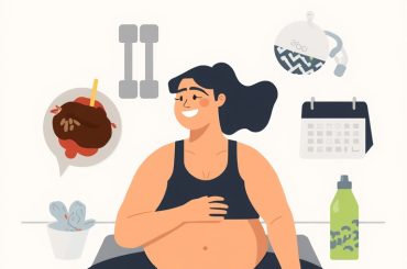 Adult following a consistent home workout and healthy lifestyle routine for gradual body fat loss.