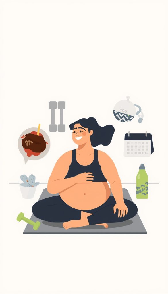 Adult following a consistent home workout and healthy lifestyle routine for gradual body fat loss.