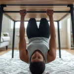 Person performing a table inverted row at home as a bodyweight back exercise.